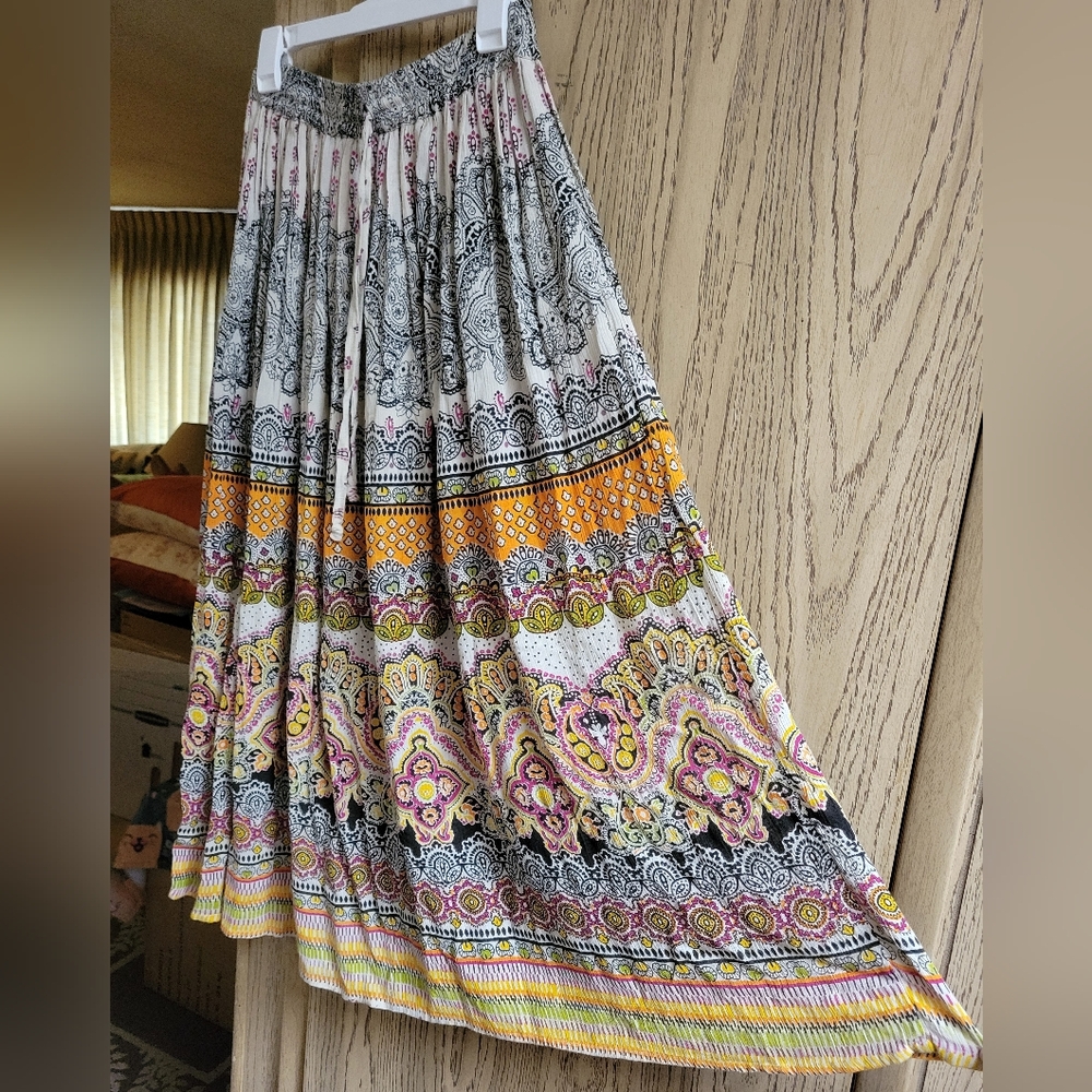 VTG Y2K Maxi Skirt India Eastern Print Festival Fairy Gypsy Boho Floral Flowy M - Picture 3 of 11